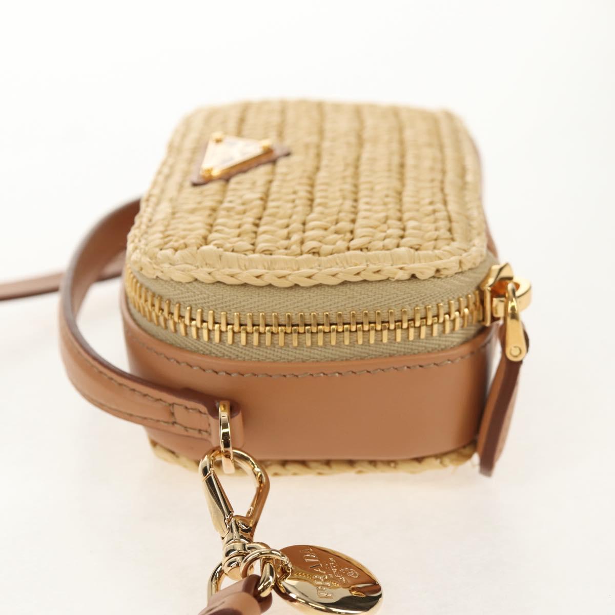 PRADA Shoulder Bag Raffia Leather 2way Beige Brown Auth TR154
