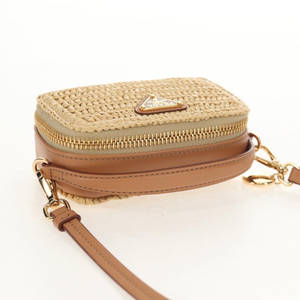 PRADA Shoulder Bag Raffia Leather 2way Beige Brown Auth TR154