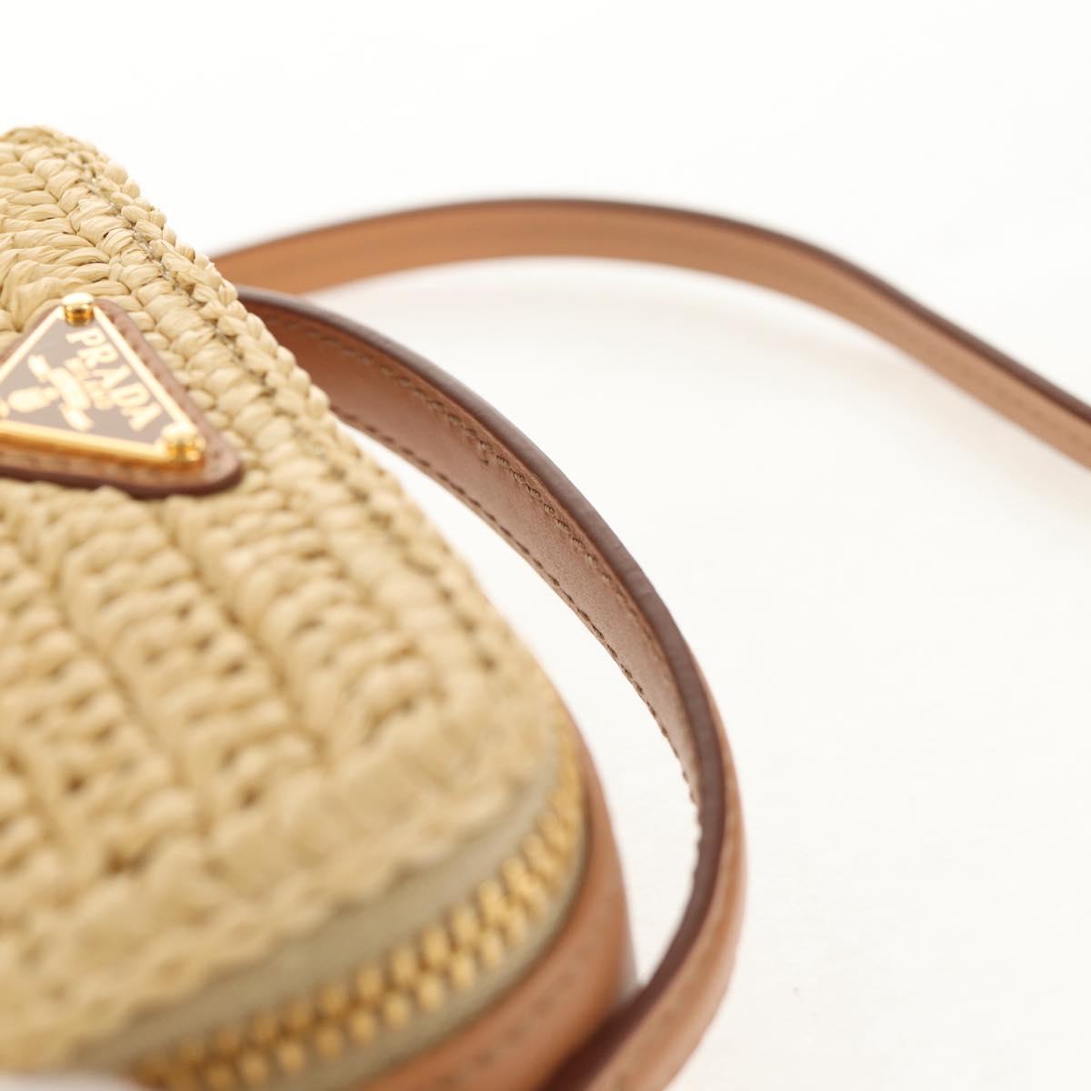 PRADA Shoulder Bag Raffia Leather 2way Beige Brown Auth TR154