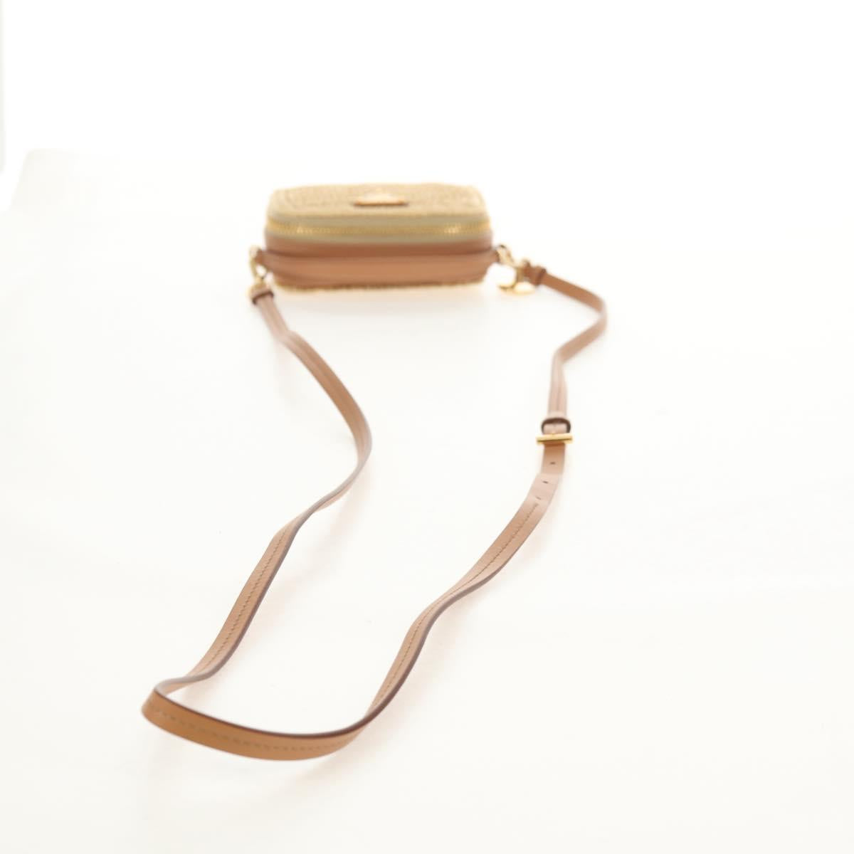 PRADA Shoulder Bag Raffia Leather 2way Beige Brown Auth TR154
