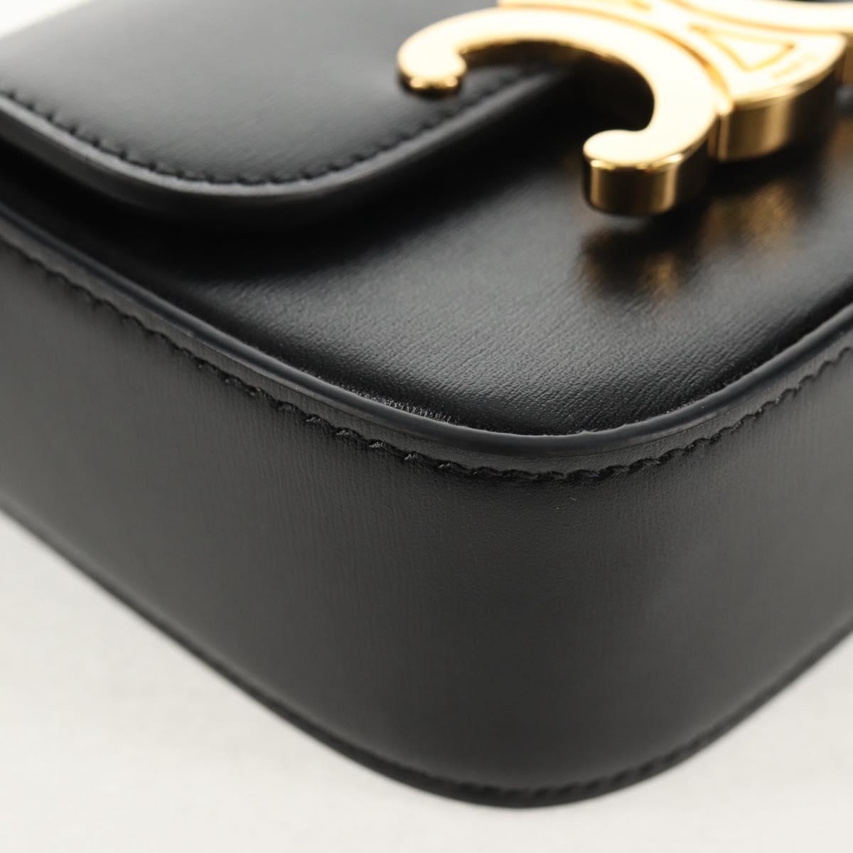 CELINE Mini Triomphe Shoulder Bag Leather Black Gold Auth TR156