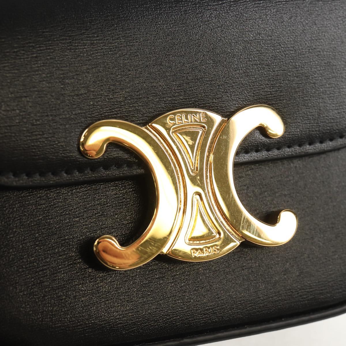 CELINE Mini Triomphe Shoulder Bag Leather Black Gold Auth TR156