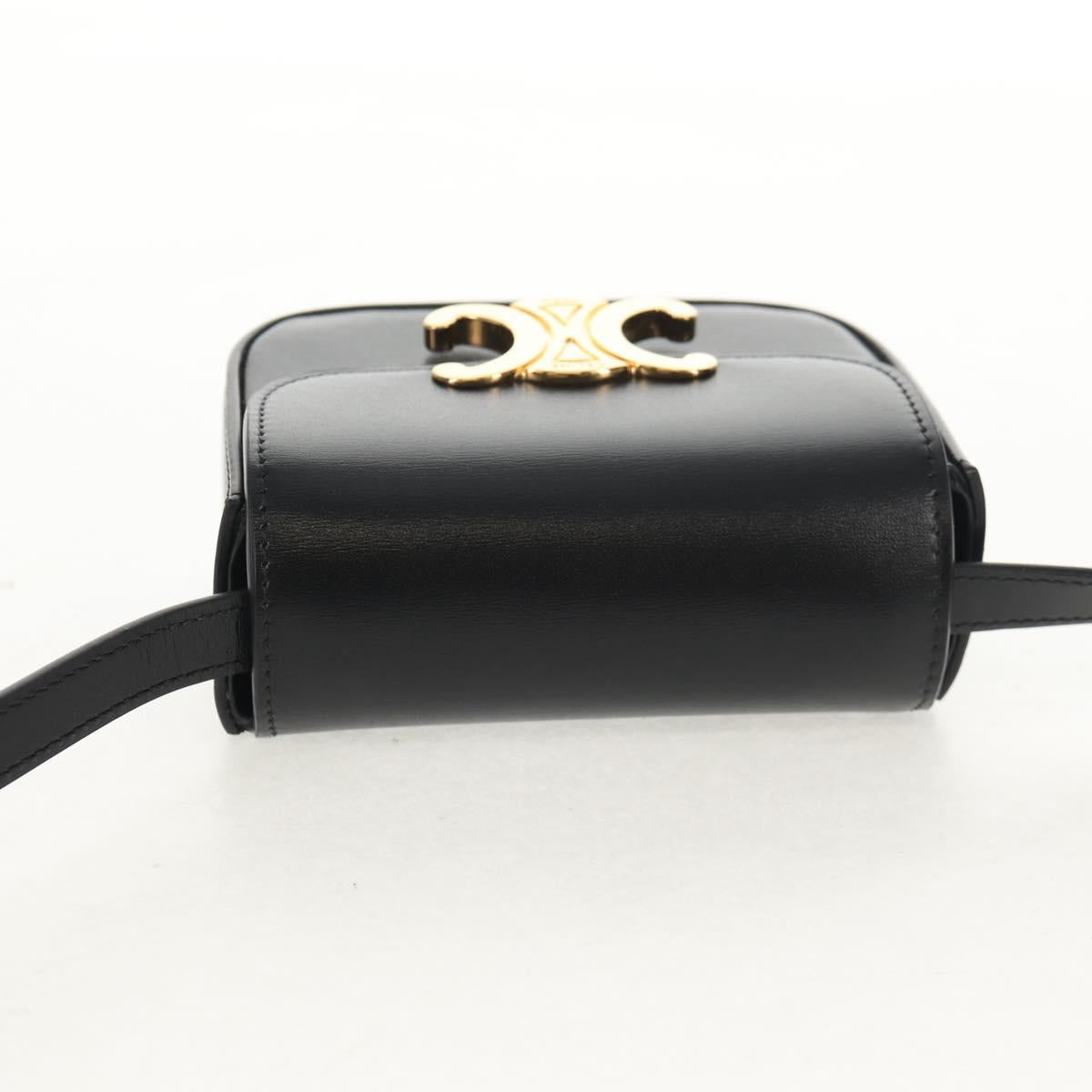 CELINE Mini Triomphe Shoulder Bag Leather Black Gold Auth TR156