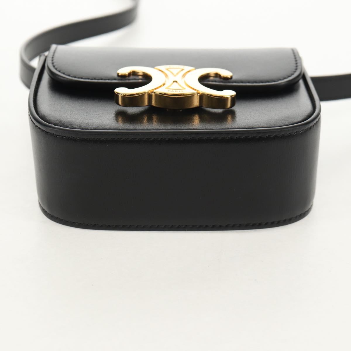 CELINE Mini Triomphe Shoulder Bag Leather Black Gold Auth TR156