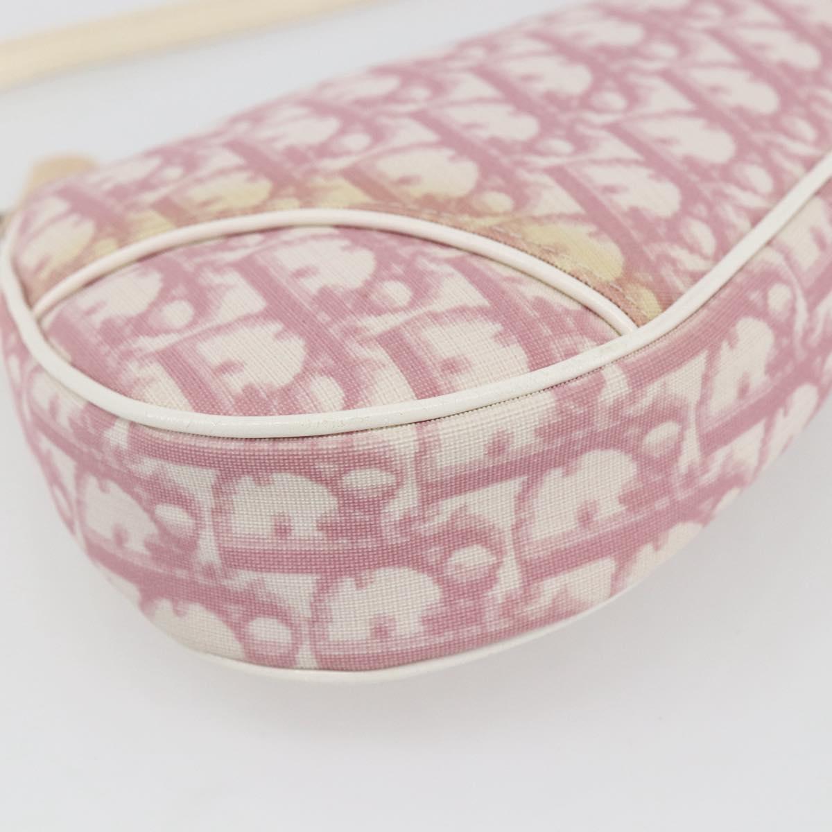 Christian Dior Trotter Canvas Saddle Pouch PVC Pink Silver Auth TR77