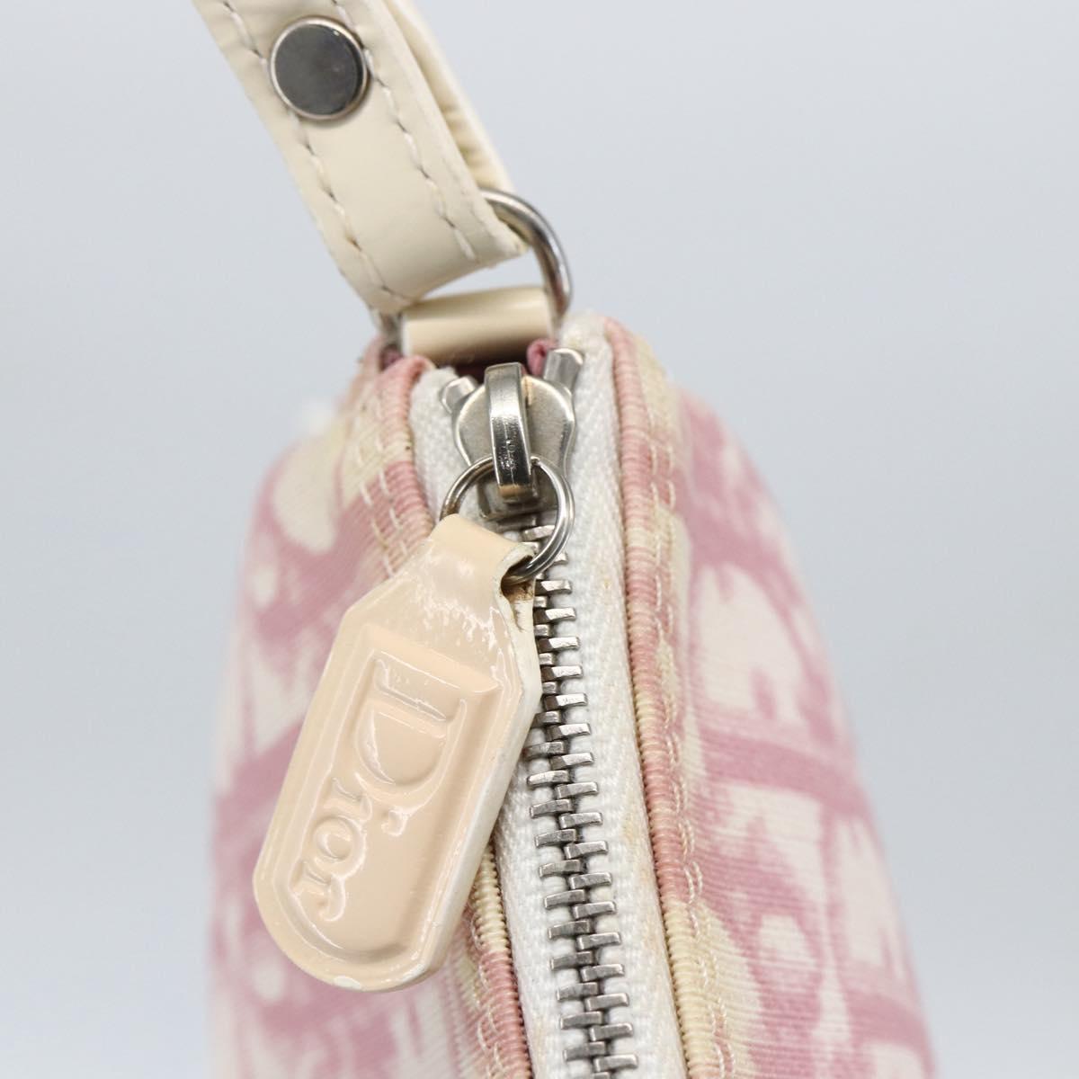 Christian Dior Trotter Canvas Saddle Pouch PVC Pink Silver Auth TR77
