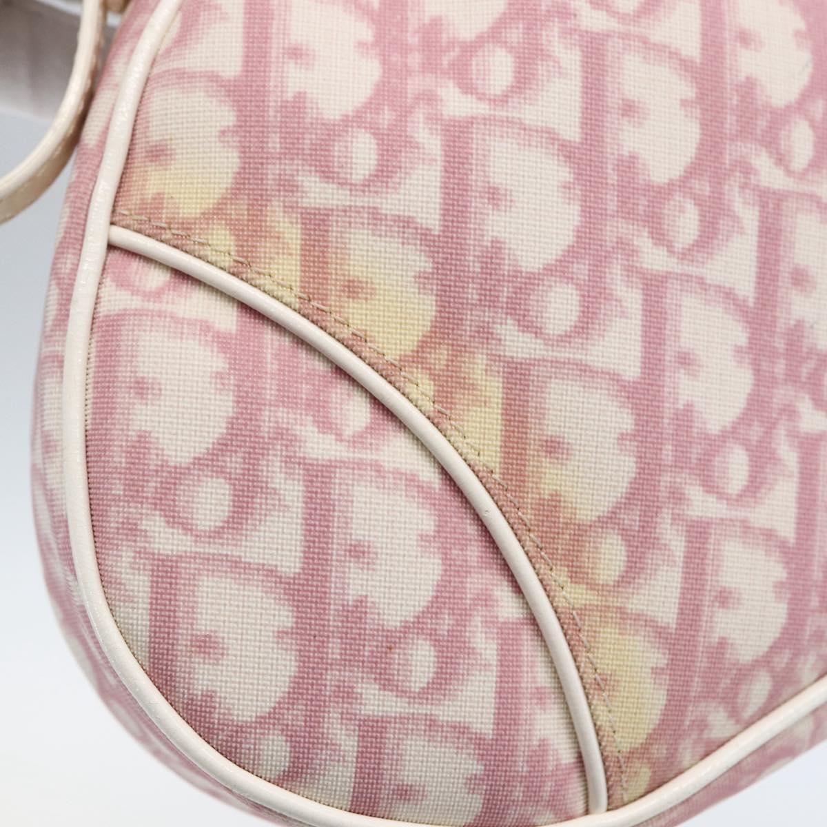 Christian Dior Trotter Canvas Saddle Pouch PVC Pink Silver Auth TR77