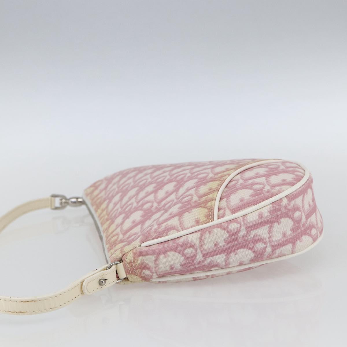 Christian Dior Trotter Canvas Saddle Pouch PVC Pink Silver Auth TR77