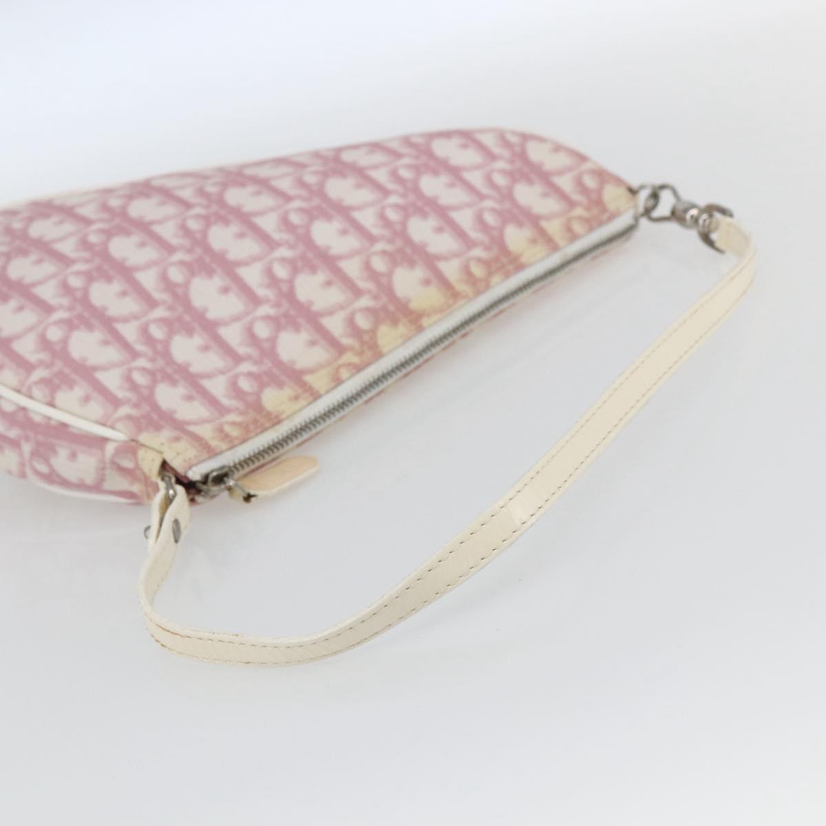 Christian Dior Trotter Canvas Saddle Pouch PVC Pink Silver Auth TR77