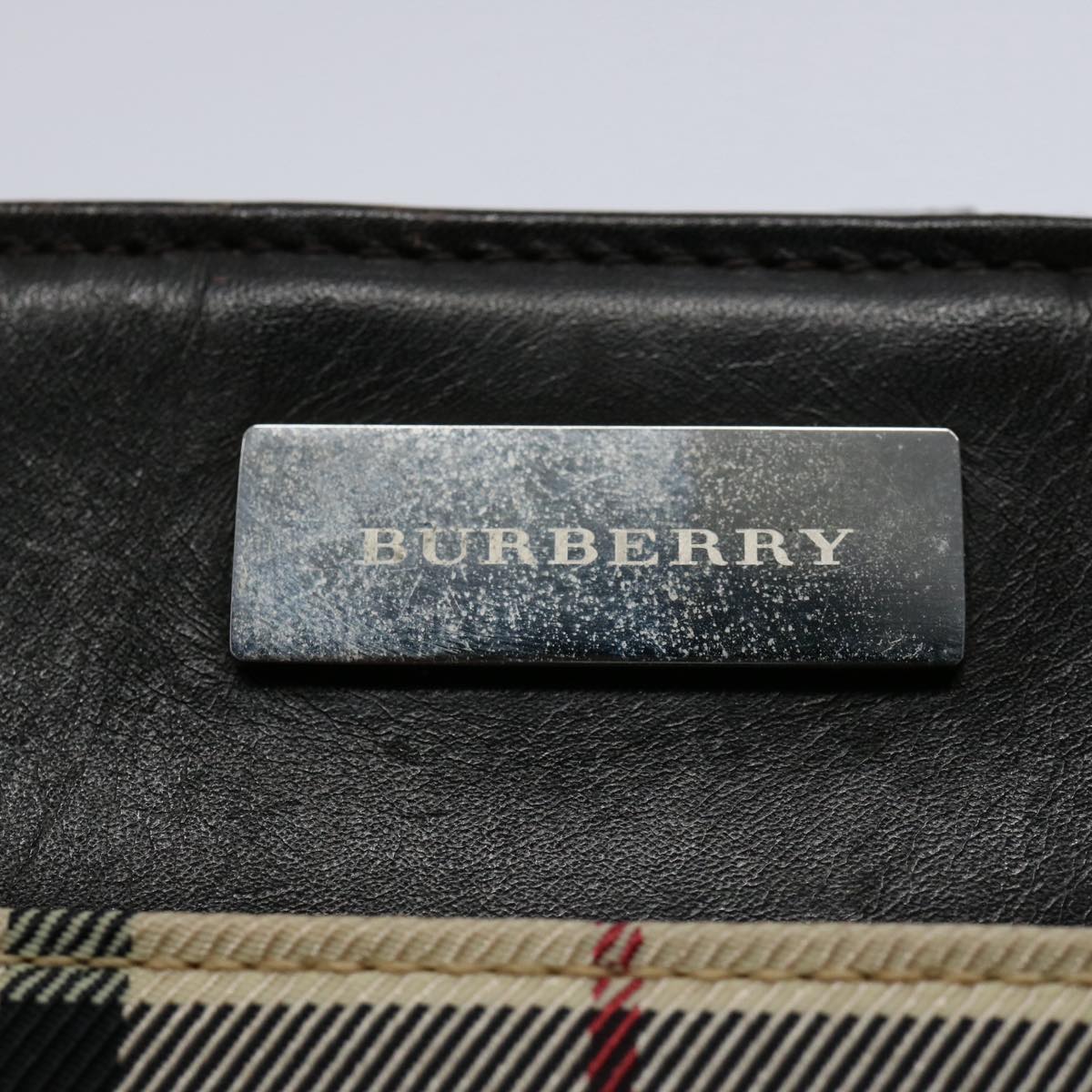 BURBERRY Nova Check Hand Bag Nylon Beige Dark Brown Auth uy141