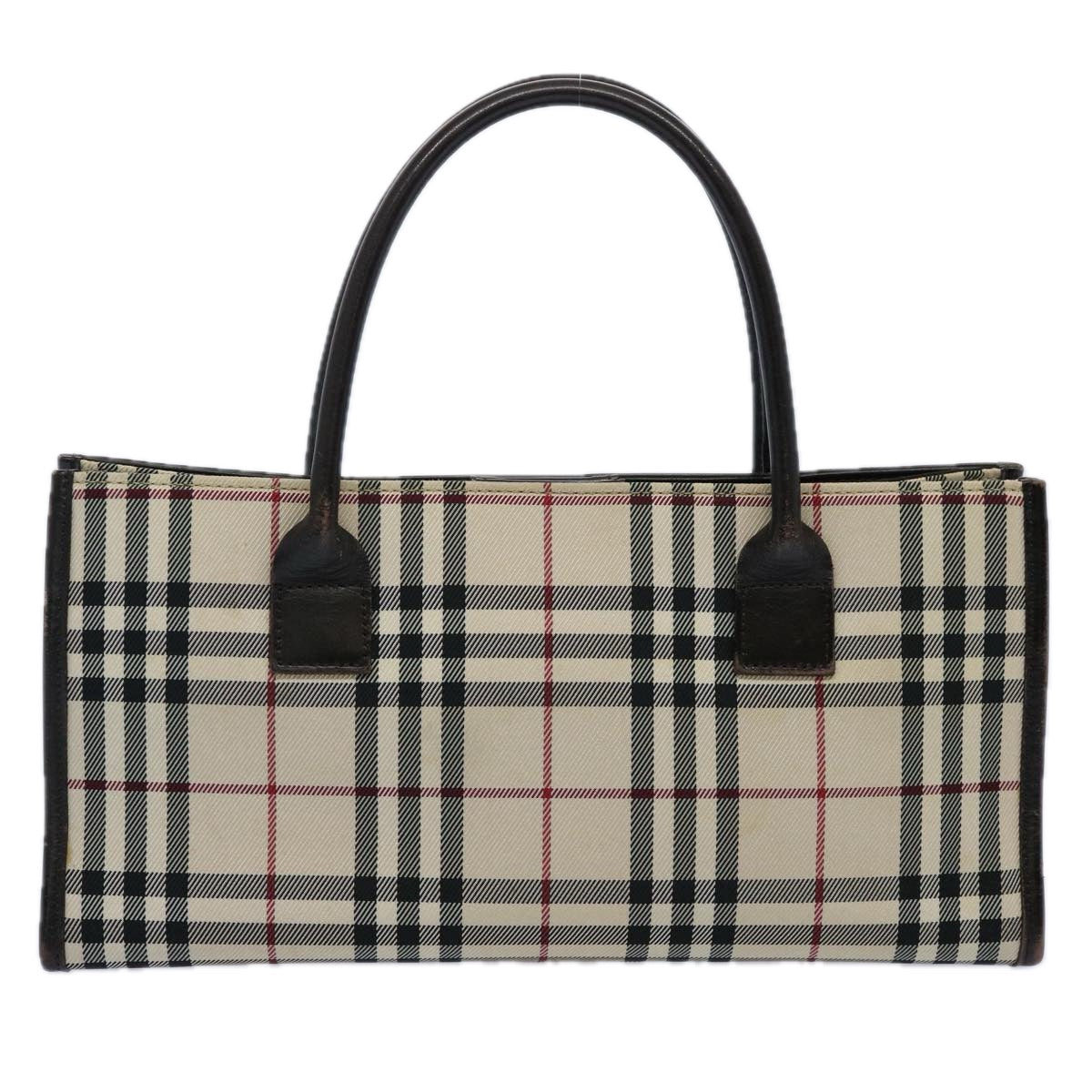 BURBERRY Nova Check Hand Bag Nylon Beige Dark Brown Auth uy141