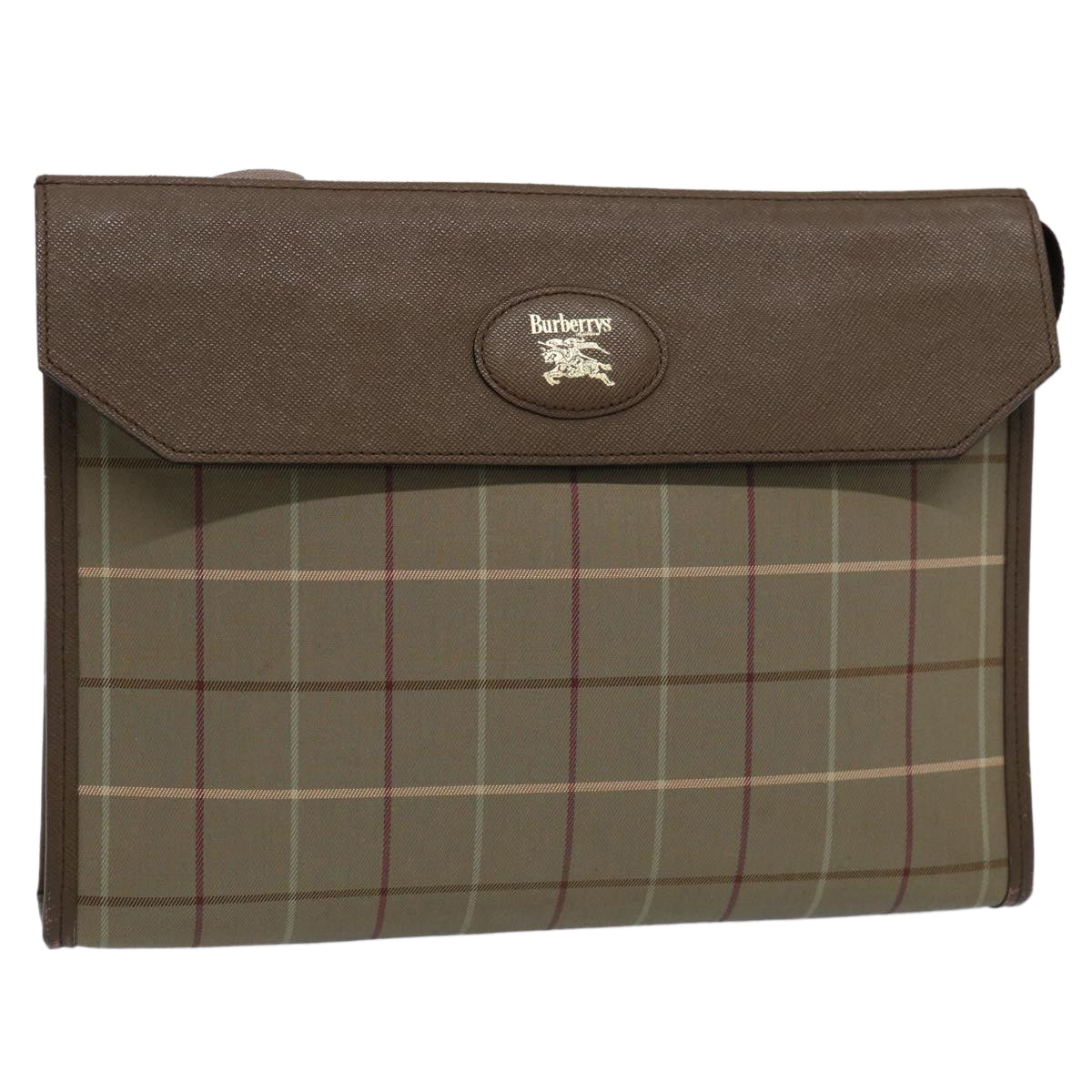 Burberrys Nova Check Clutch Bag Nylon Brown Auth uy152