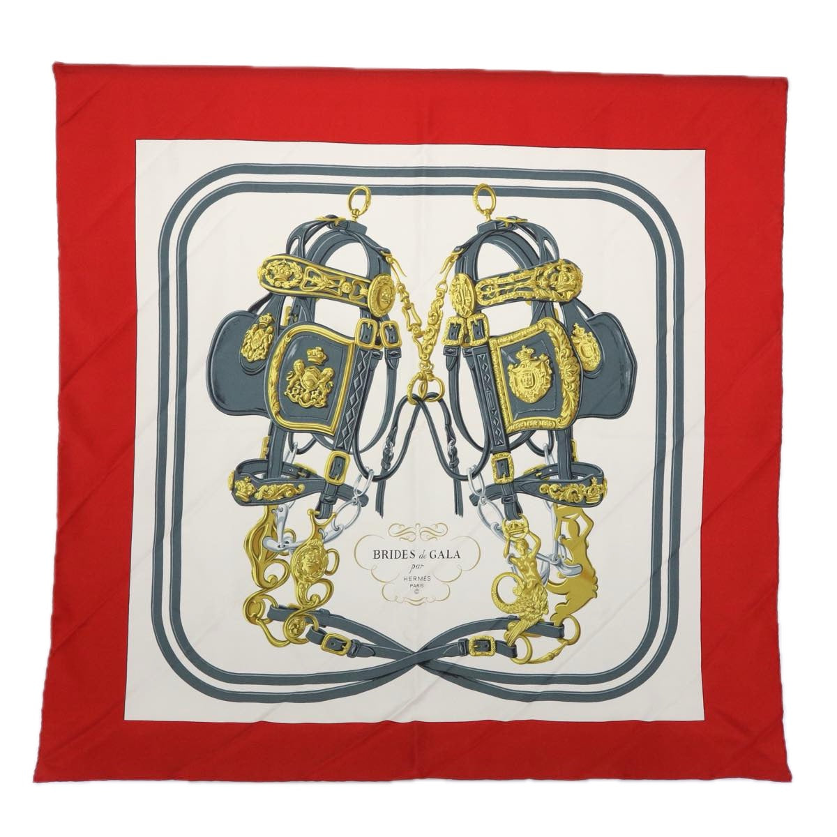 HERMES Carre 90 BRIDES de GALA Scarf Silk Red Auth uy165