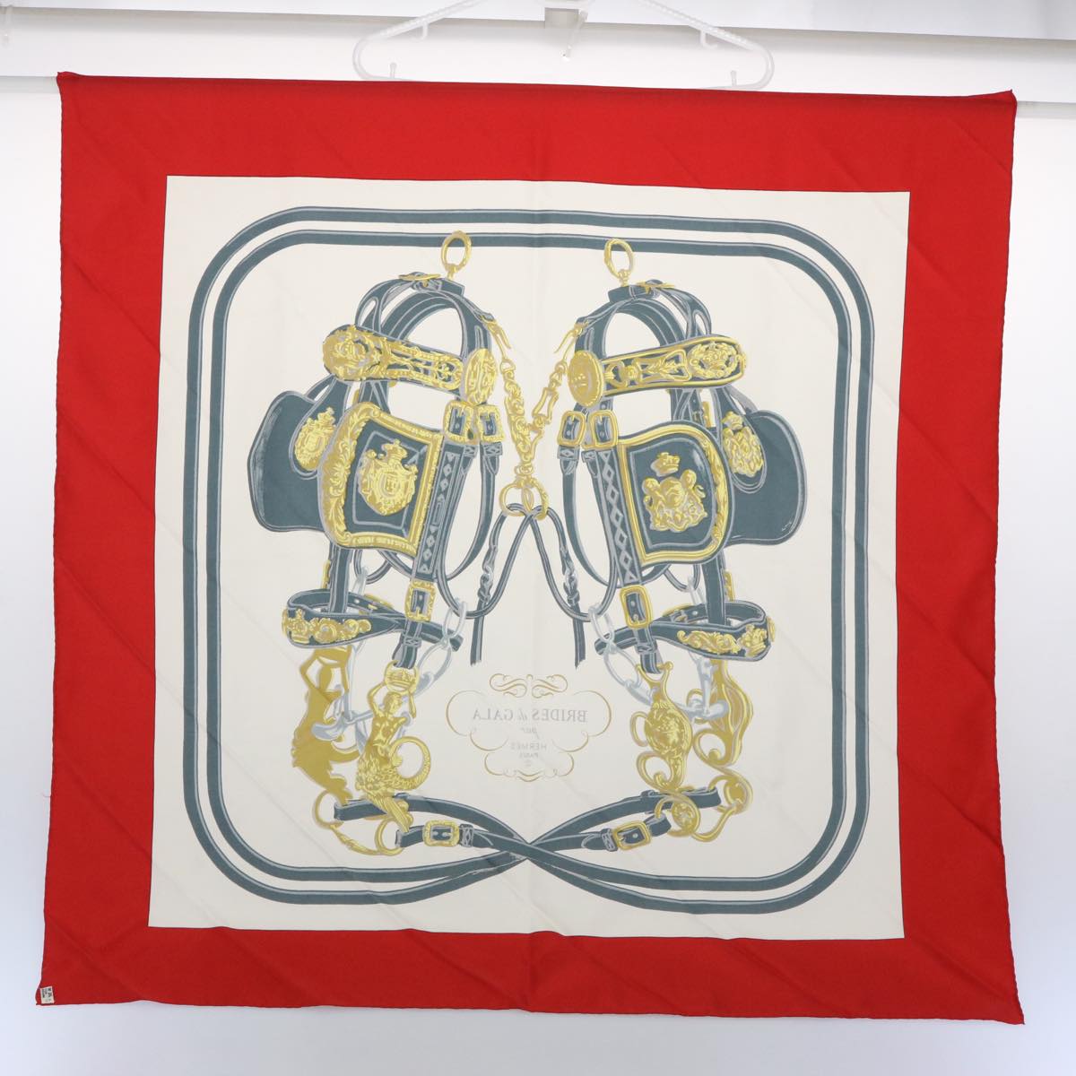 HERMES Carre 90 BRIDES de GALA Scarf Silk Red Auth uy165