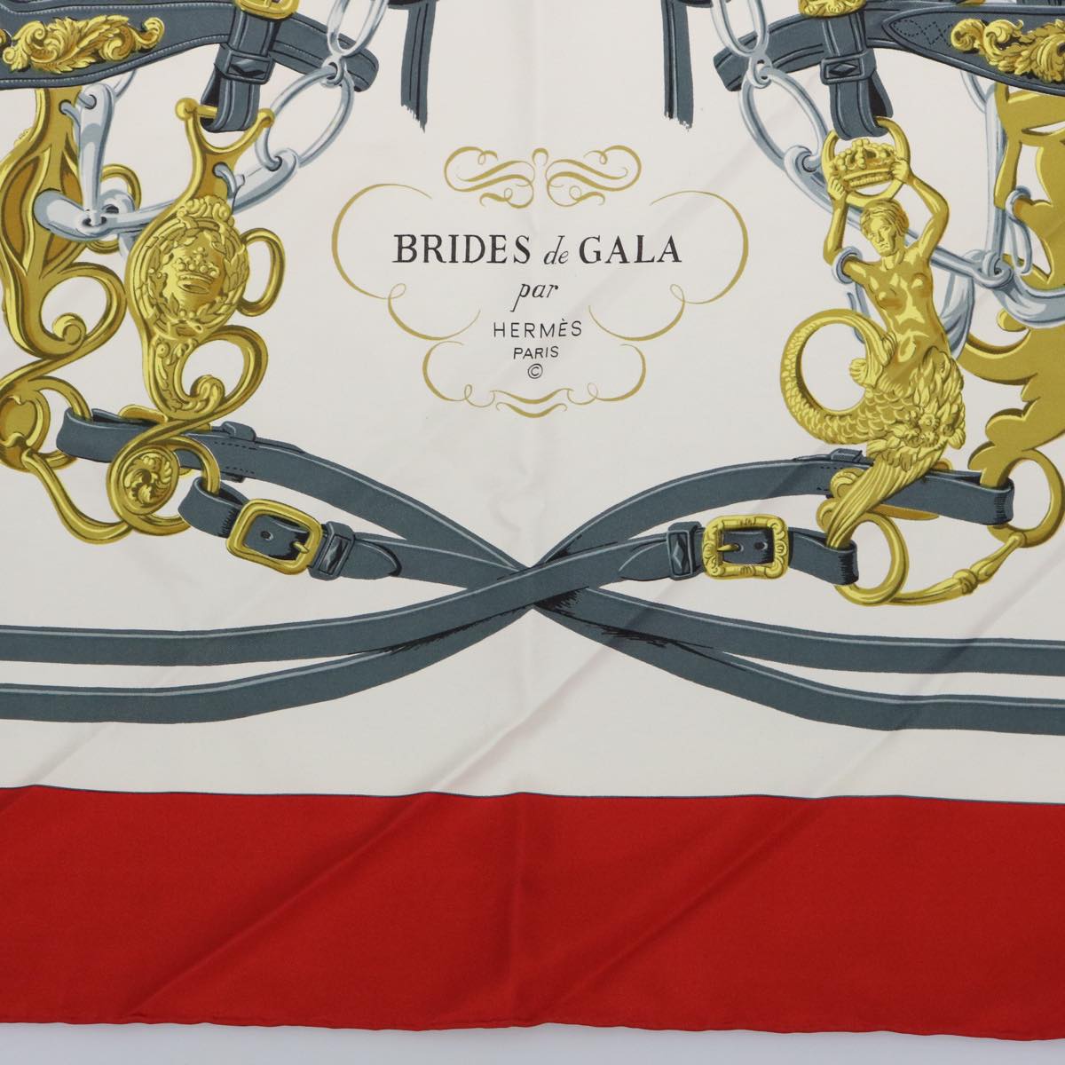 HERMES Carre 90 BRIDES de GALA Scarf Silk Red Auth uy165