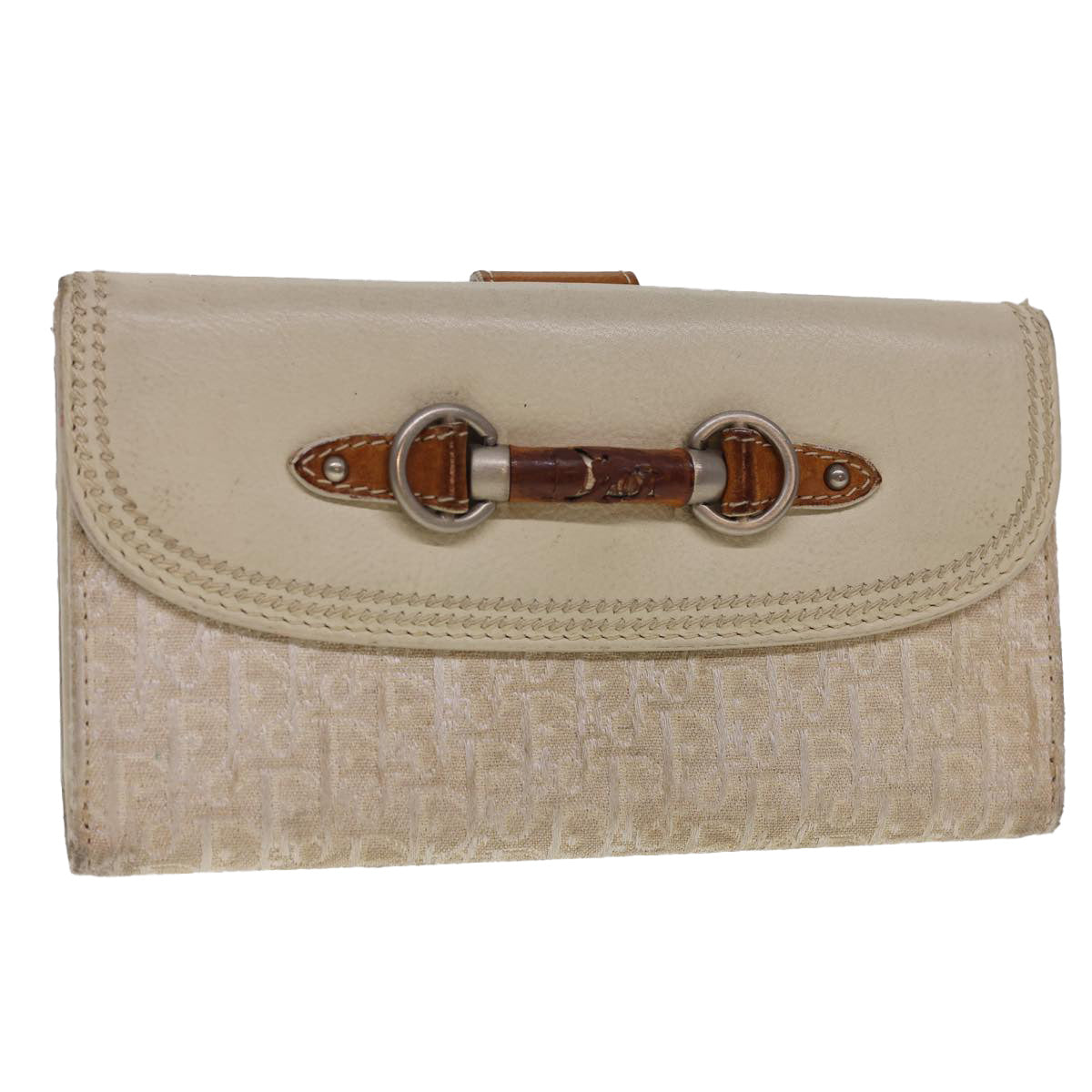 Christian Dior Trotter Canvas Long Wallet Beige 02-LU-0067 Auth yb069