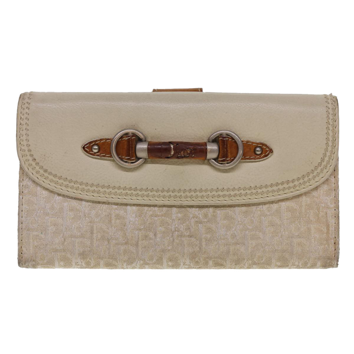 Christian Dior Trotter Canvas Long Wallet Beige 02-LU-0067 Auth yb069