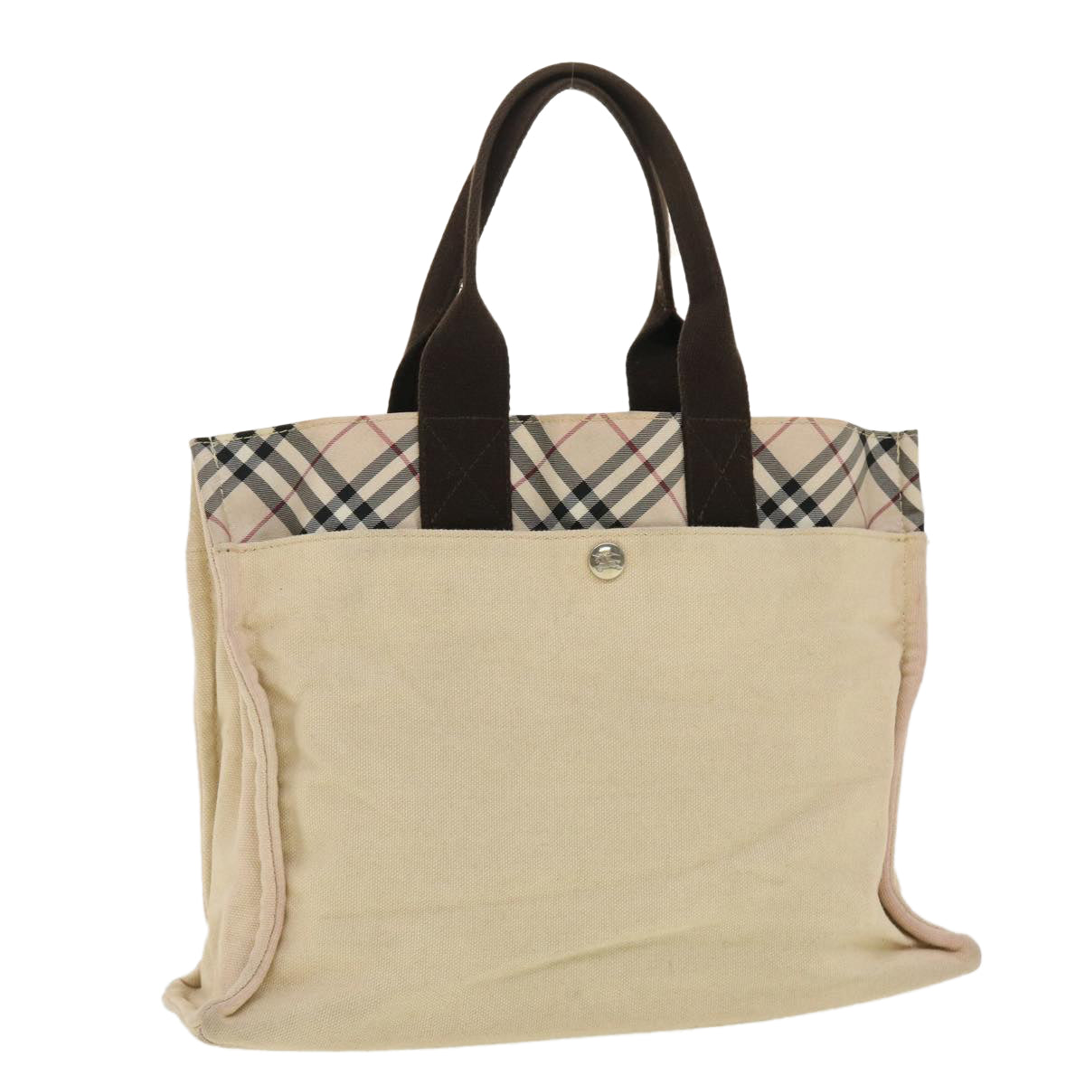 BURBERRY Nova Check Blue Label Tote Bag Canvas Beige Auth yb078