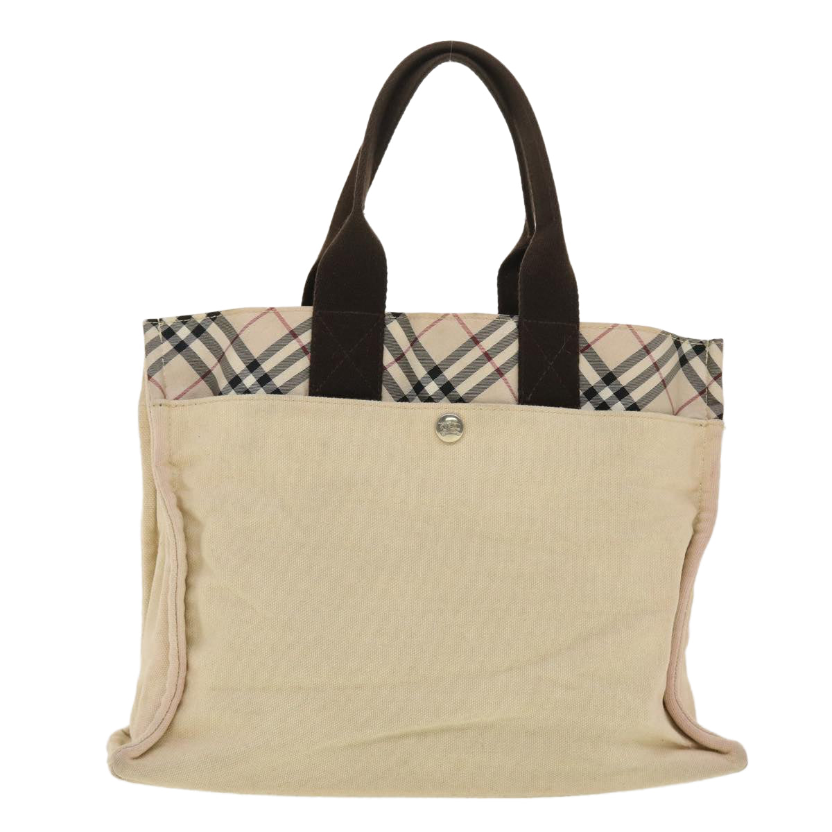 BURBERRY Nova Check Blue Label Tote Bag Canvas Beige Auth yb078