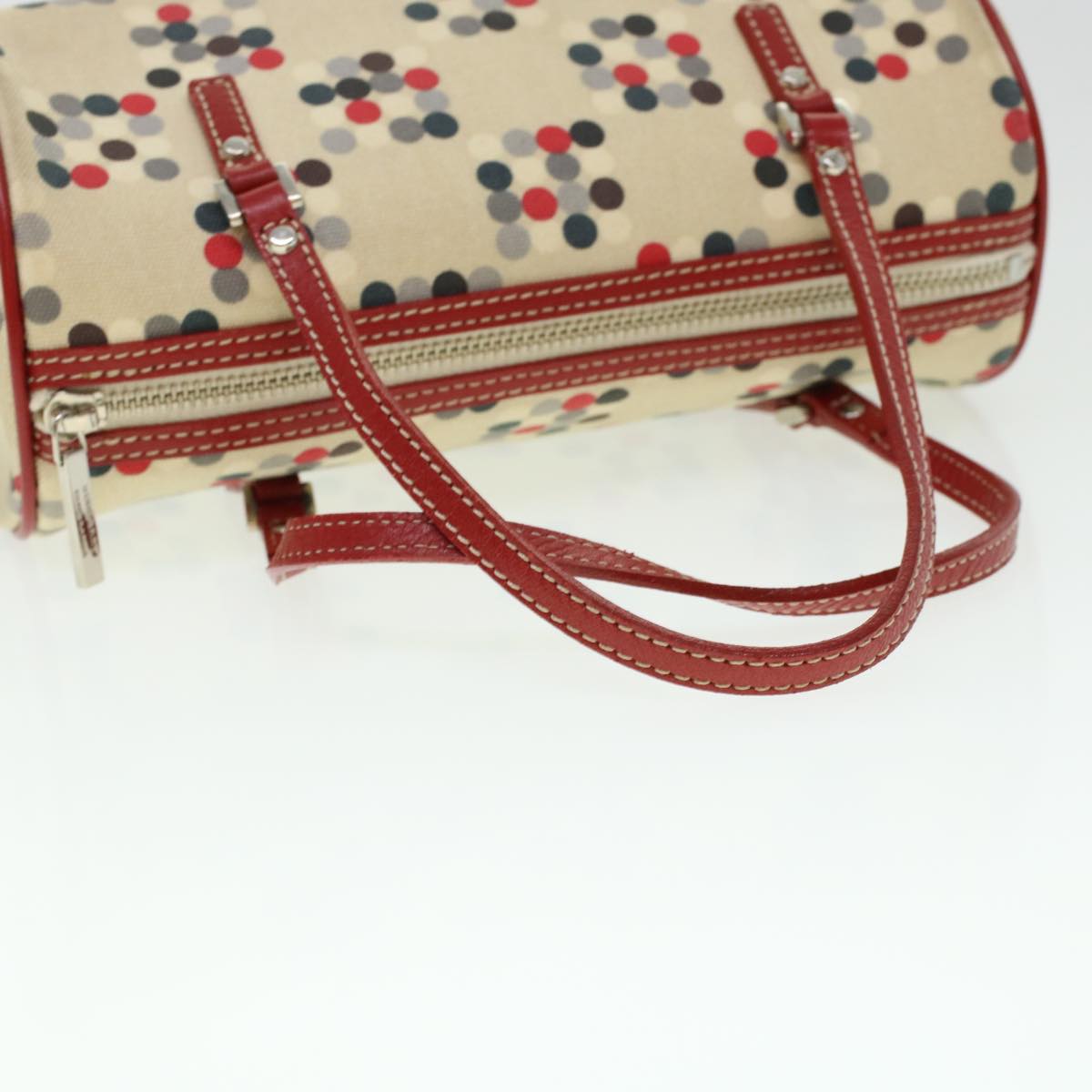 BURBERRY Shoulder Bag Canvas Leather Beige Red Auth yb133