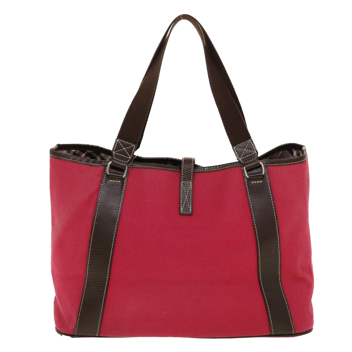 BURBERRY Shoulder Bag Canvas Leather Red Auth yb149