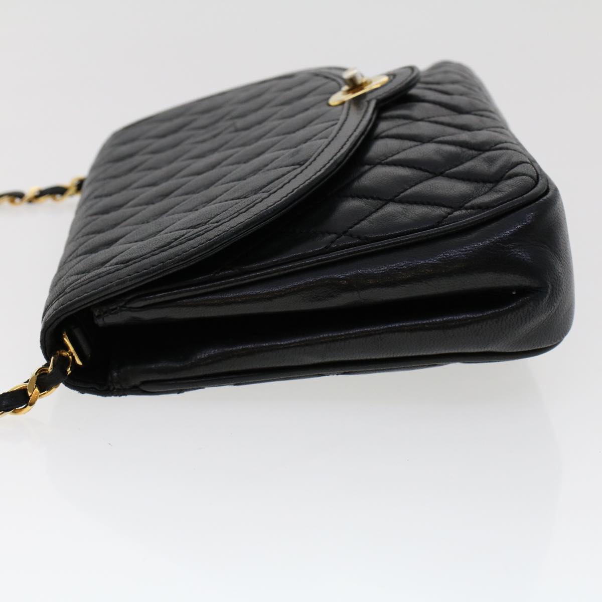 BALLY Chain Shoulder Bag Leather Black Auth yb231