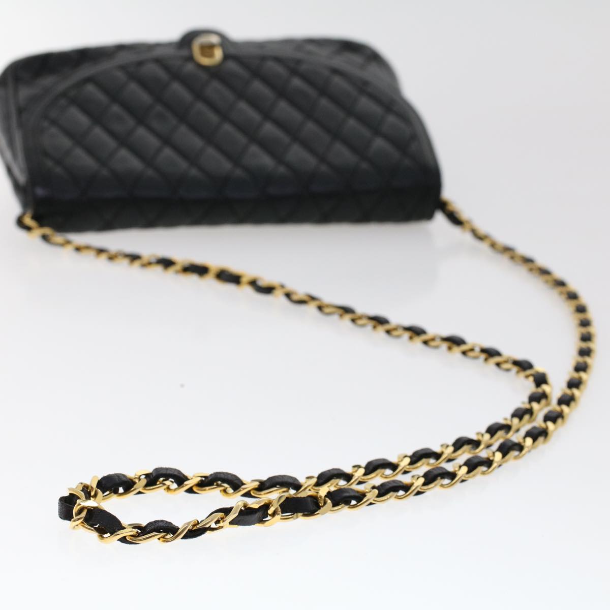 BALLY Chain Shoulder Bag Leather Black Auth yb231