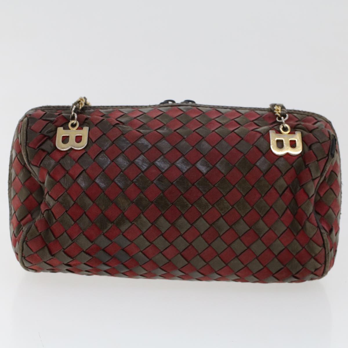 BALLY Chain Hand Bag Leather 2Set Red Black Auth yb257