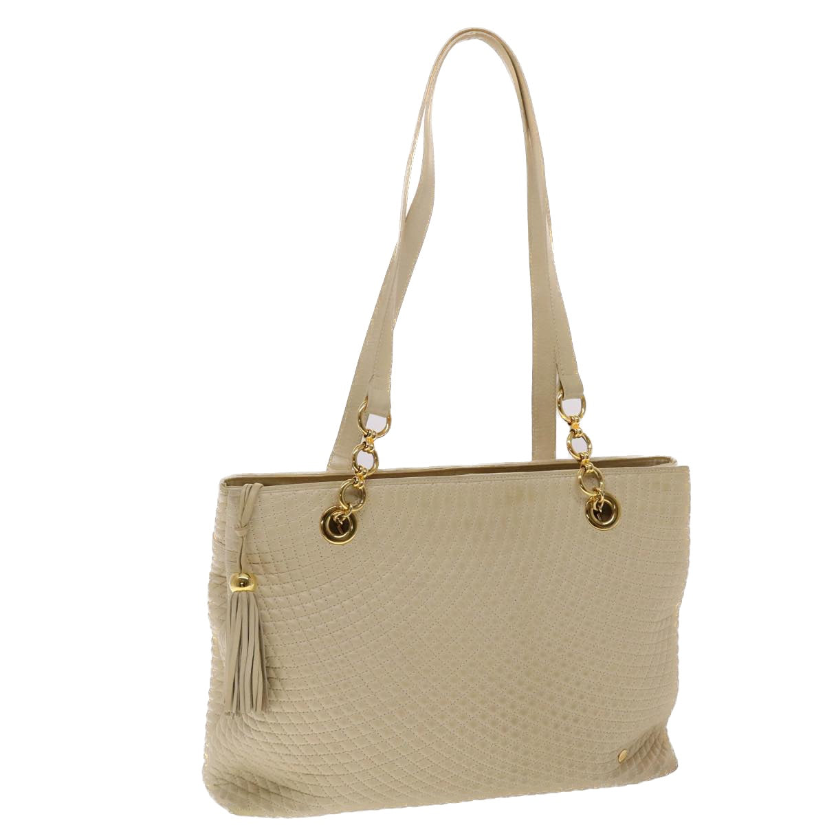 BALLY Quilted Shoulder Bag Leather Beige Auth yb275