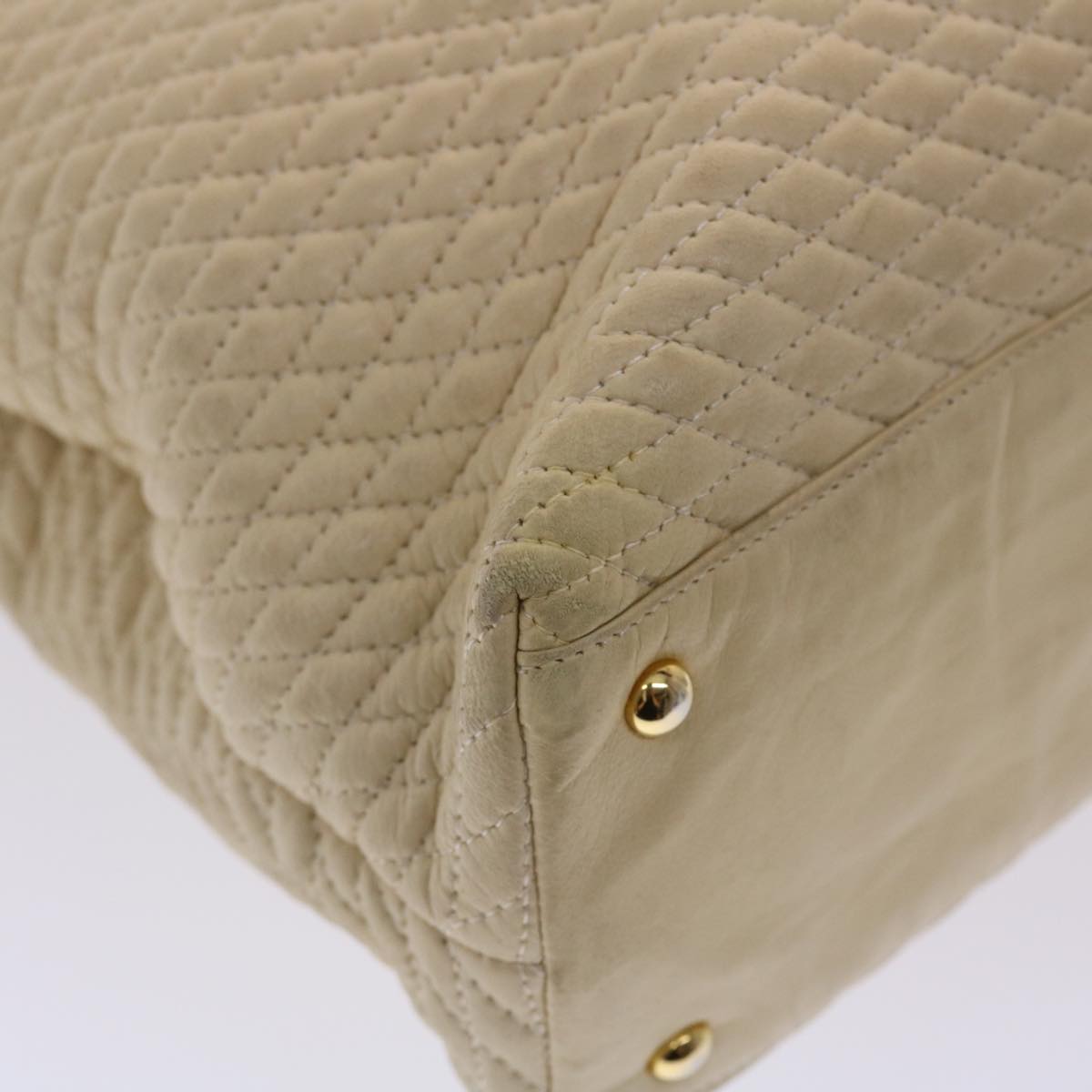 BALLY Quilted Shoulder Bag Leather Beige Auth yb275