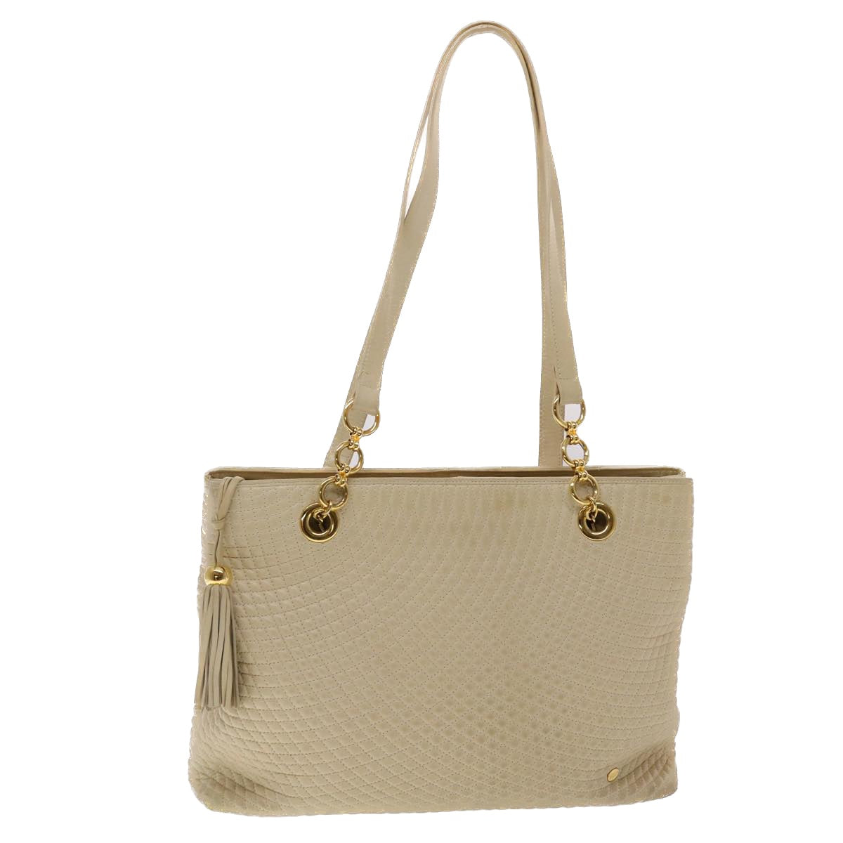 BALLY Quilted Shoulder Bag Leather Beige Auth yb275