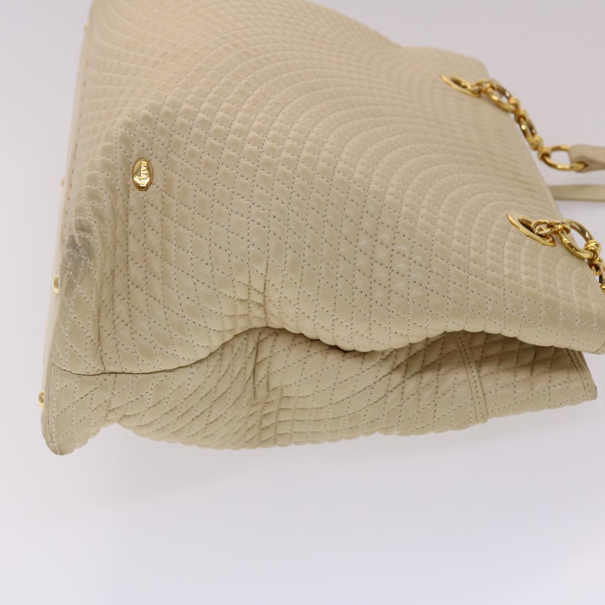 BALLY Quilted Shoulder Bag Leather Beige Auth yb275