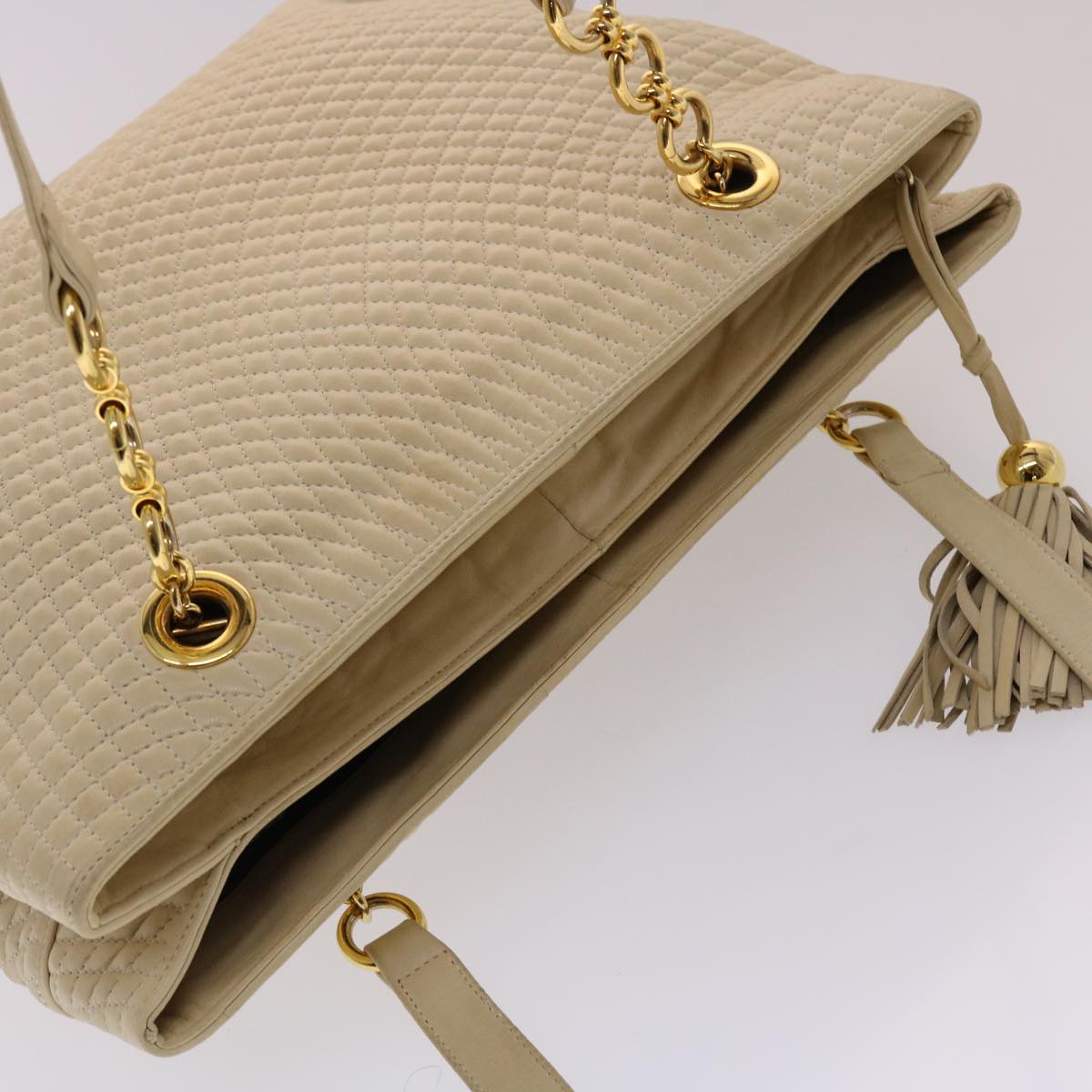 BALLY Quilted Shoulder Bag Leather Beige Auth yb275