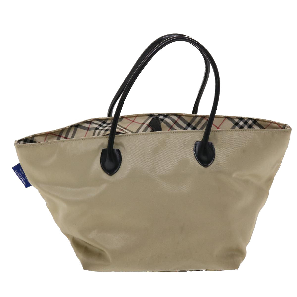 BURBERRY Nova Check Blue Label Tote Bag Nylon Beige Auth yb277