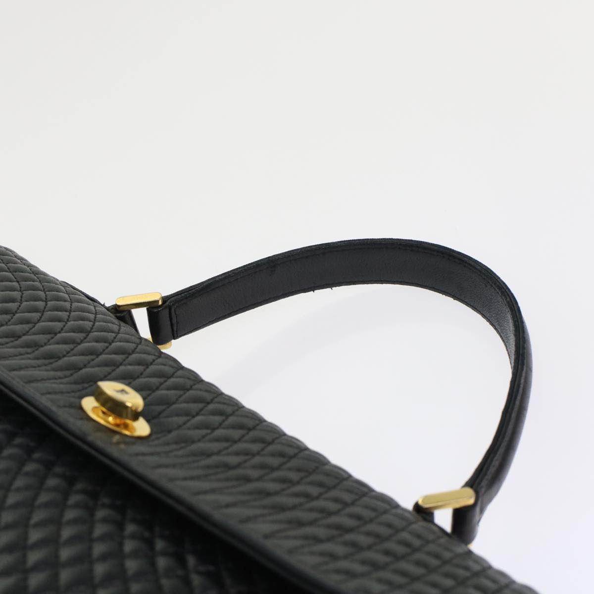 BALLY Hand Bag Leather Black Auth yb282