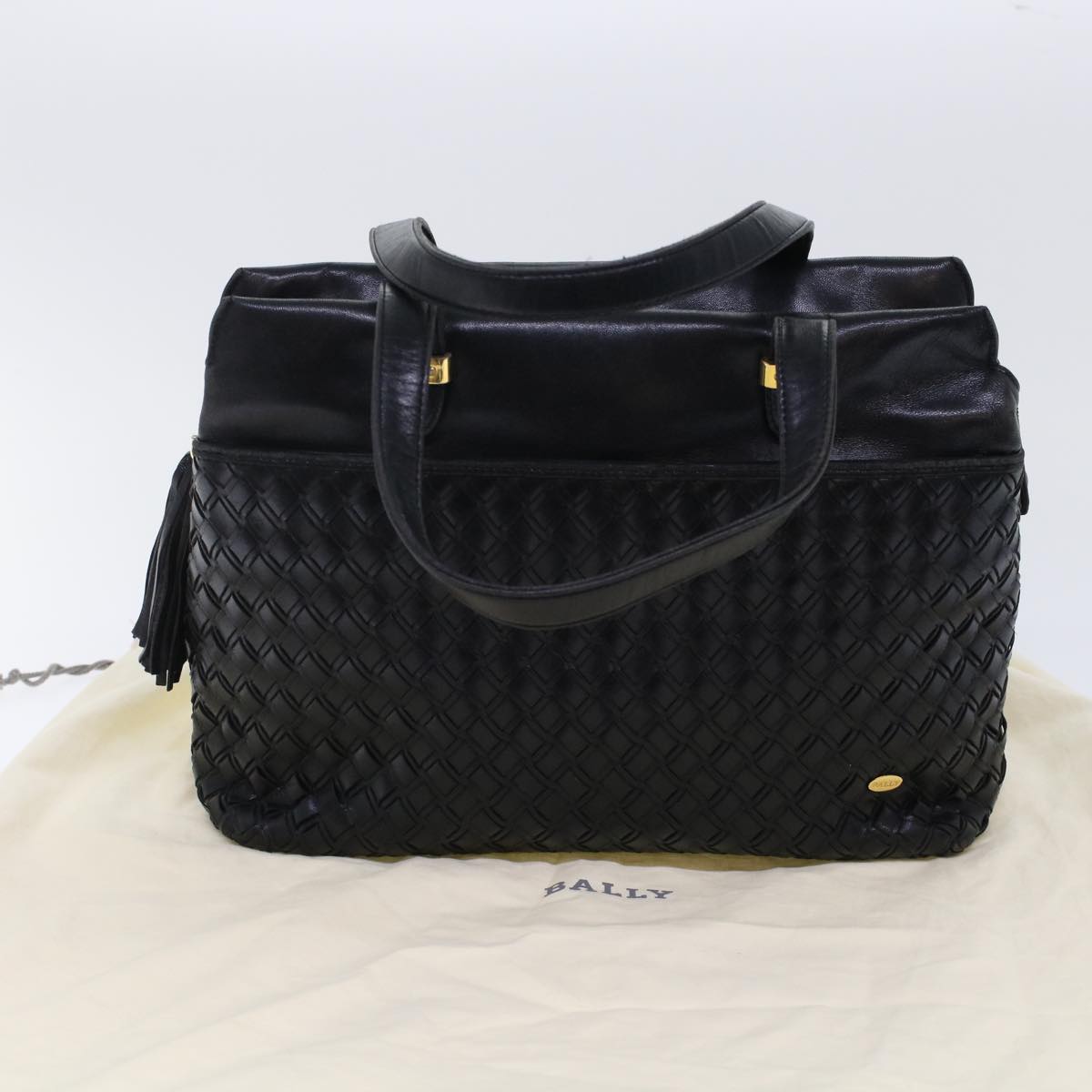 BALLY Hand Bag Leather Black Auth yb284