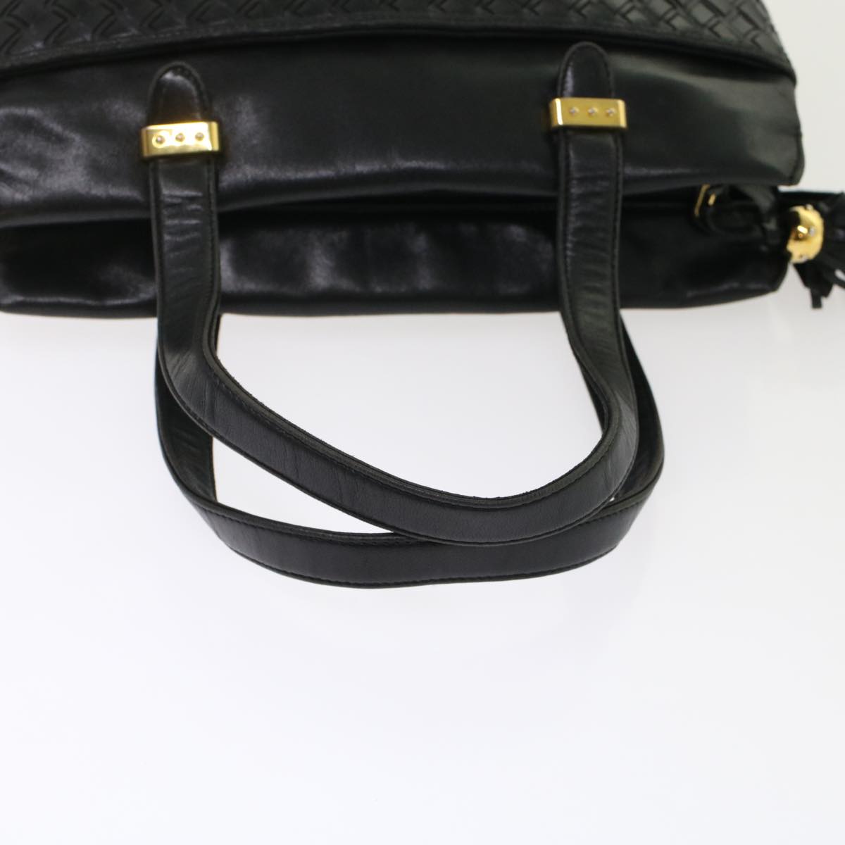 BALLY Hand Bag Leather Black Auth yb284