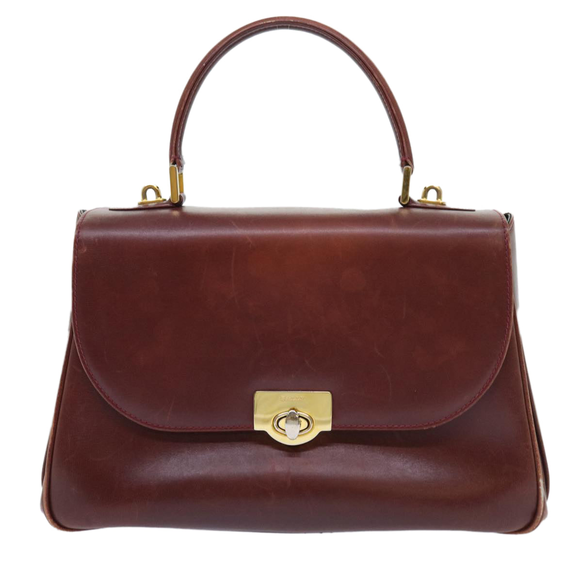 BALLY Hand Bag Leather Brown Auth yb293