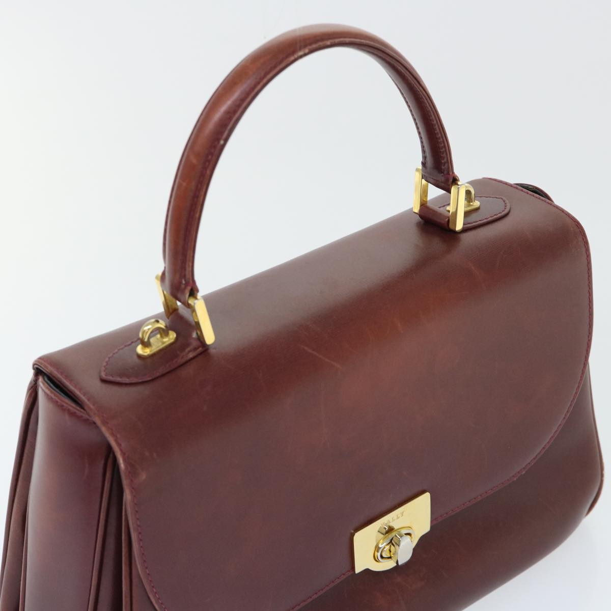 BALLY Hand Bag Leather Brown Auth yb293