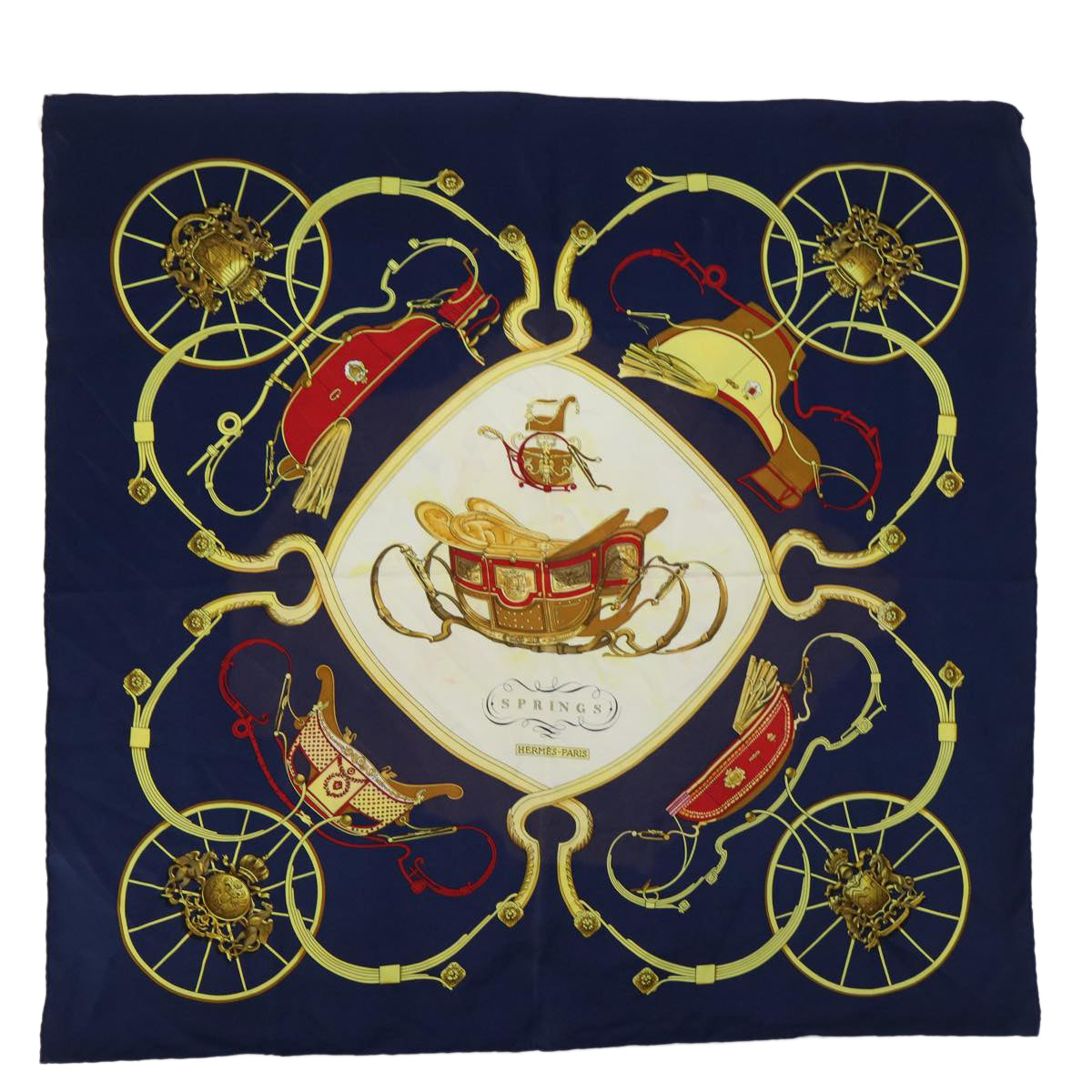 HERMES Carre 90 SPRINGS Scarf Silk Navy Auth yb299