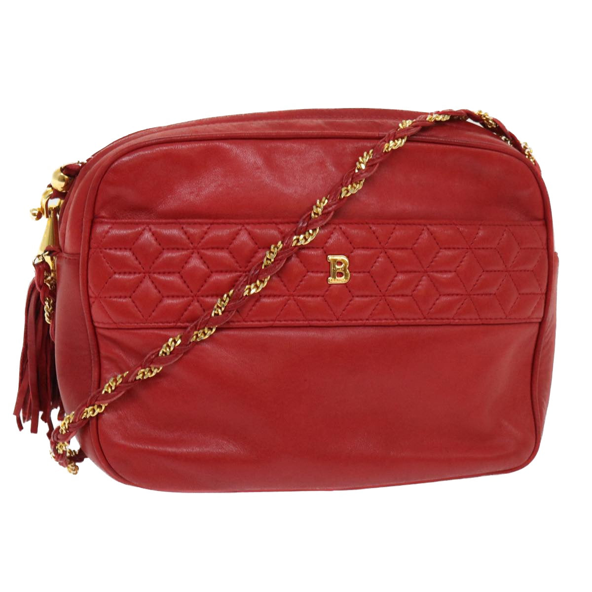 BALLY Chain Shoulder Bag Leather Red Auth yb317