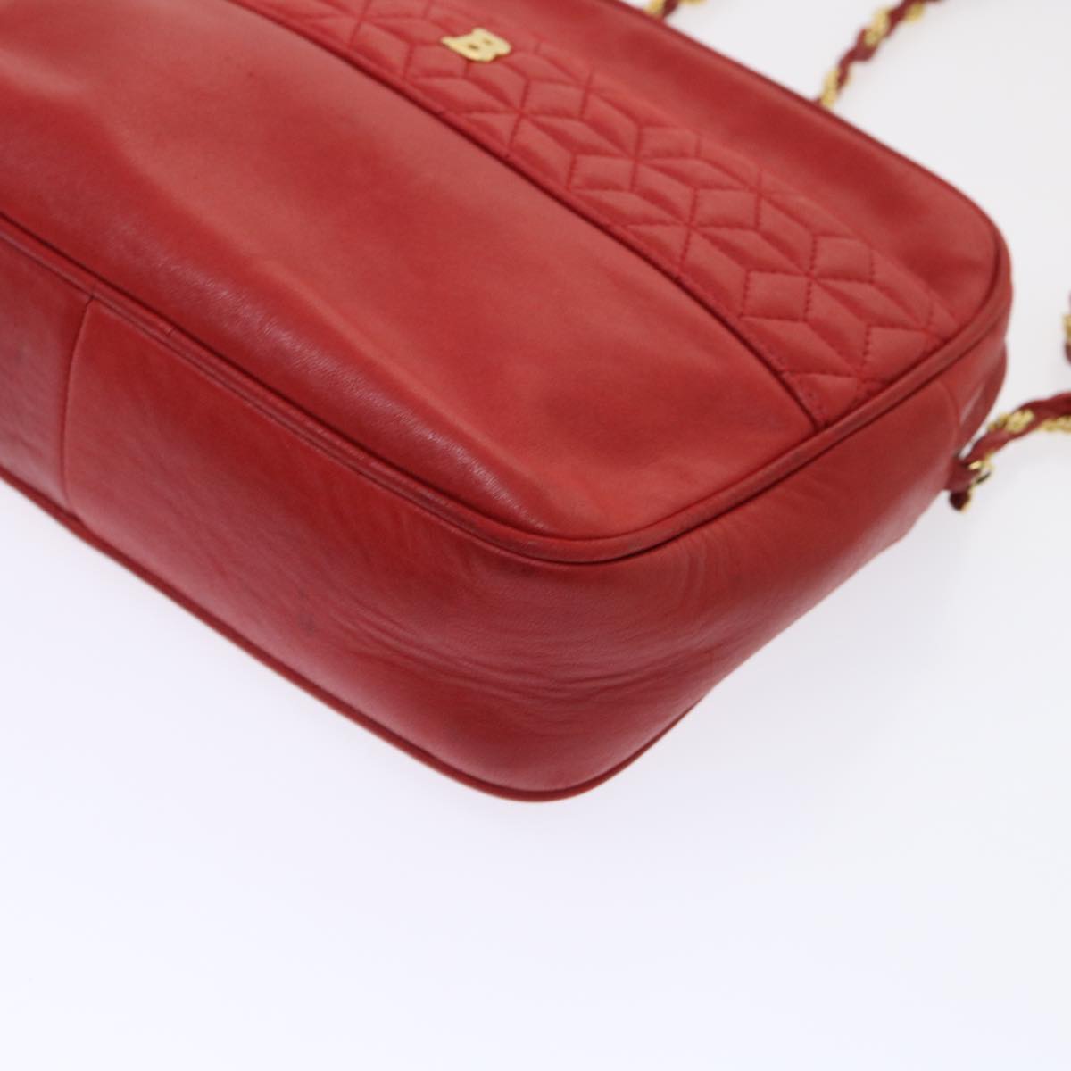 BALLY Chain Shoulder Bag Leather Red Auth yb317