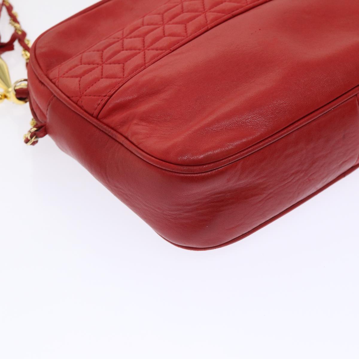 BALLY Chain Shoulder Bag Leather Red Auth yb317