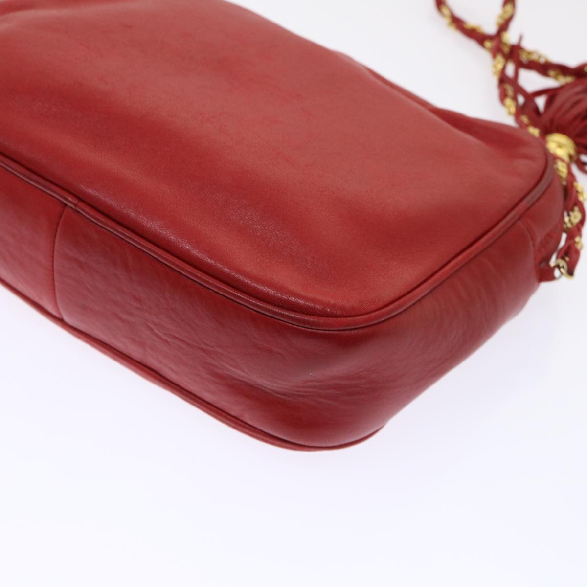 BALLY Chain Shoulder Bag Leather Red Auth yb317