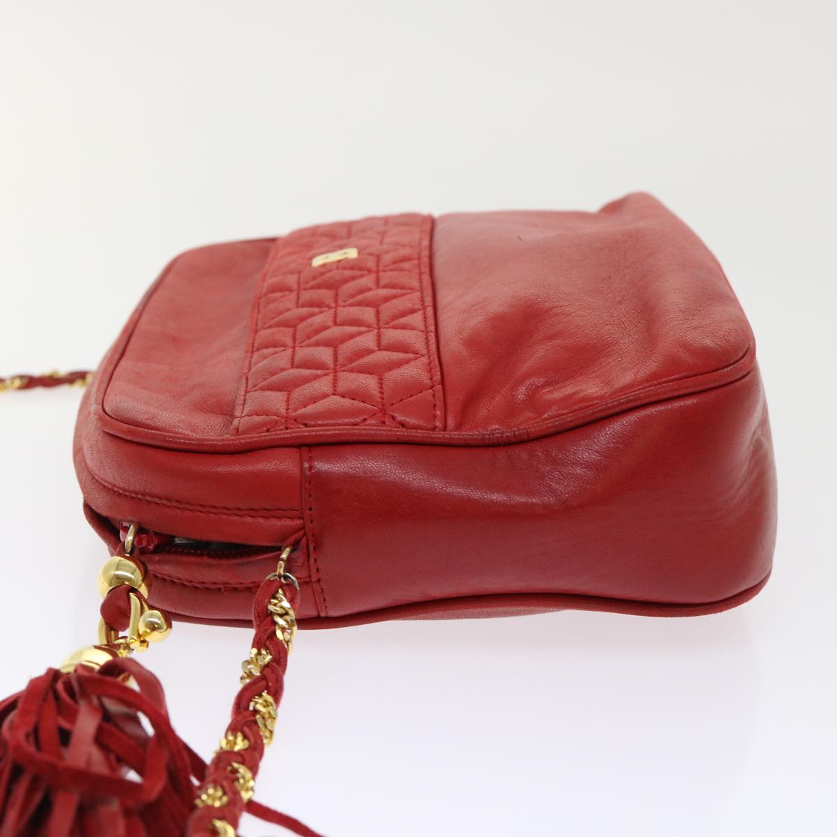 BALLY Chain Shoulder Bag Leather Red Auth yb317