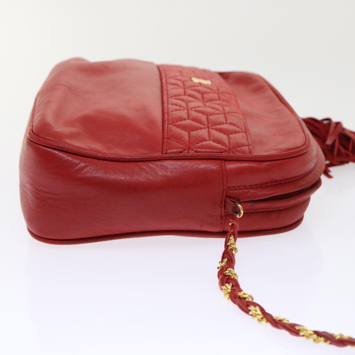 BALLY Chain Shoulder Bag Leather Red Auth yb317