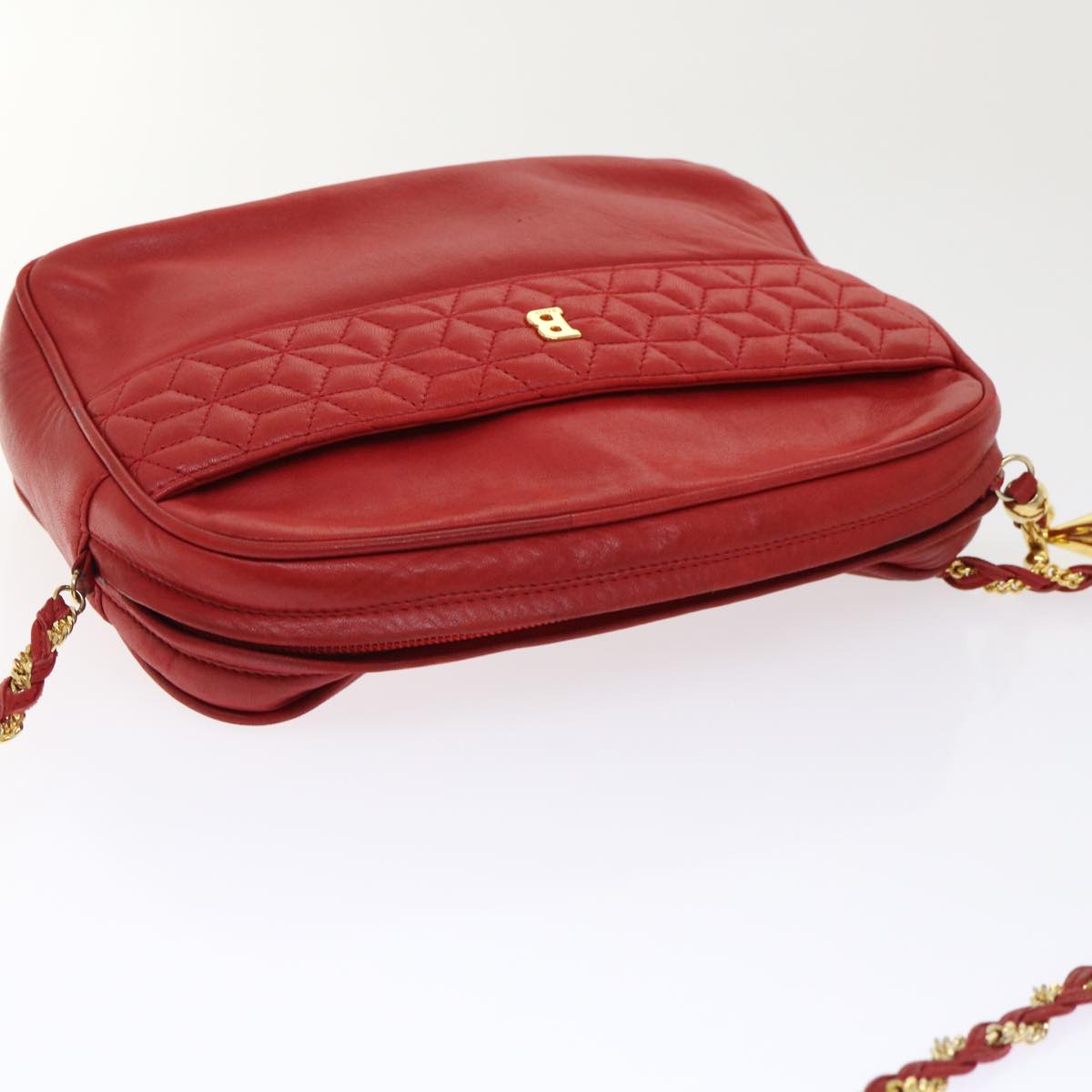 BALLY Chain Shoulder Bag Leather Red Auth yb317