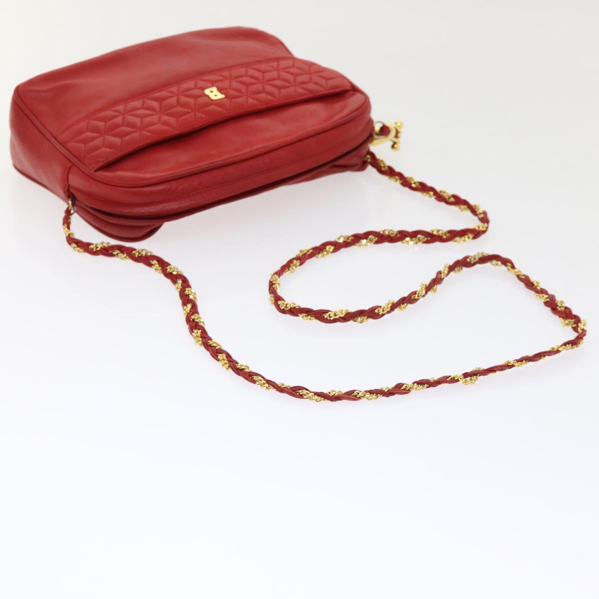 BALLY Chain Shoulder Bag Leather Red Auth yb317