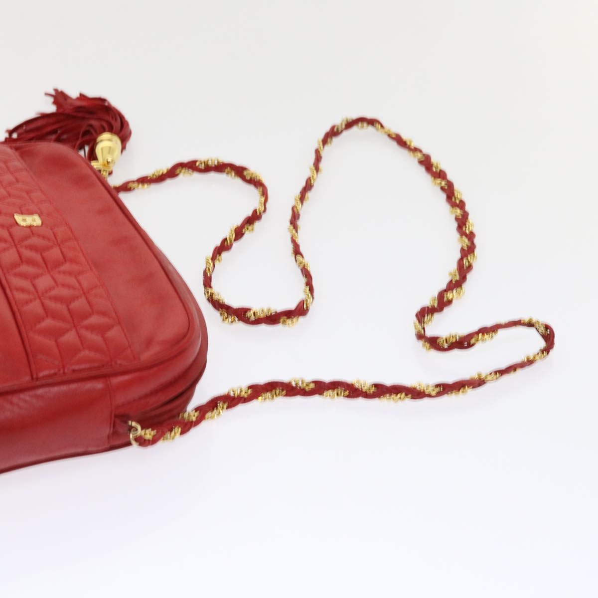 BALLY Chain Shoulder Bag Leather Red Auth yb317