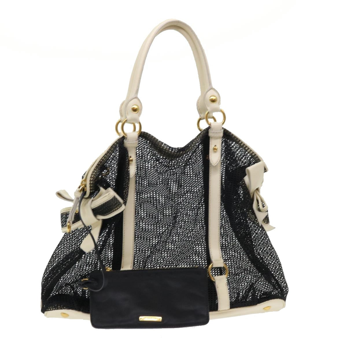 Miu Miu Shoulder Bag Nylon Leather Black Auth yb323